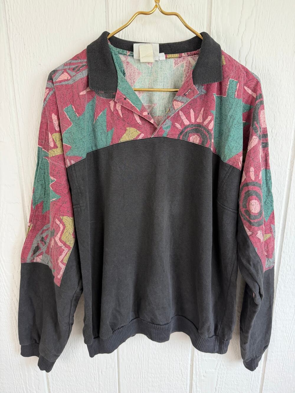 Vintage 80s Cherokee Southwestern Sweatshirt L Abstract Geometric Polo Pullover
